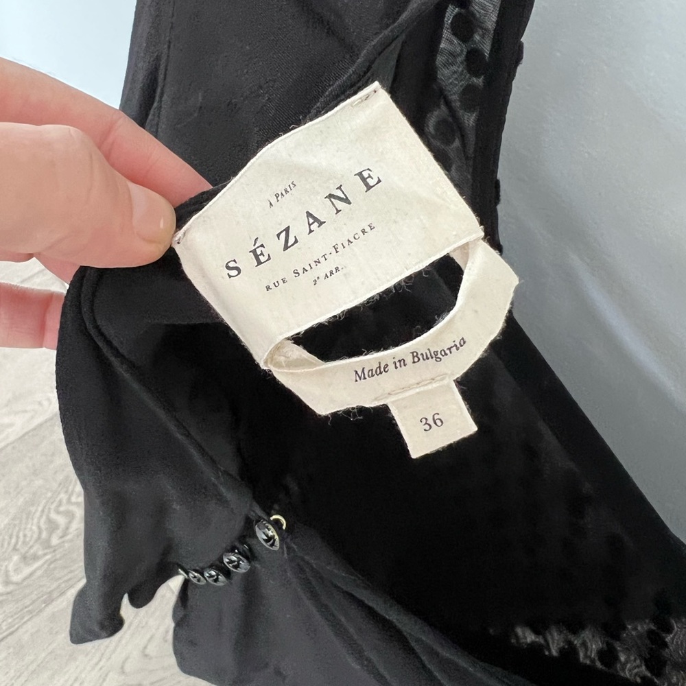 Sezane Black Blouse Sheer Lace Polka Dot size 36 - Picture 5 of 8